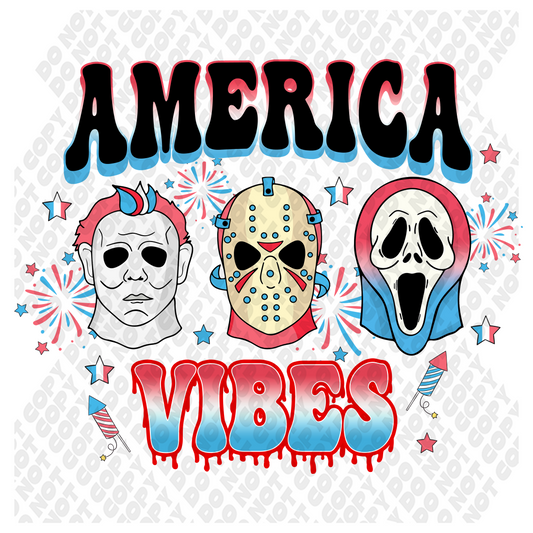 America Vibes Halloween Friends Michael Myers, Jason Voorhees, and Scream 4th of July DTF Transfer