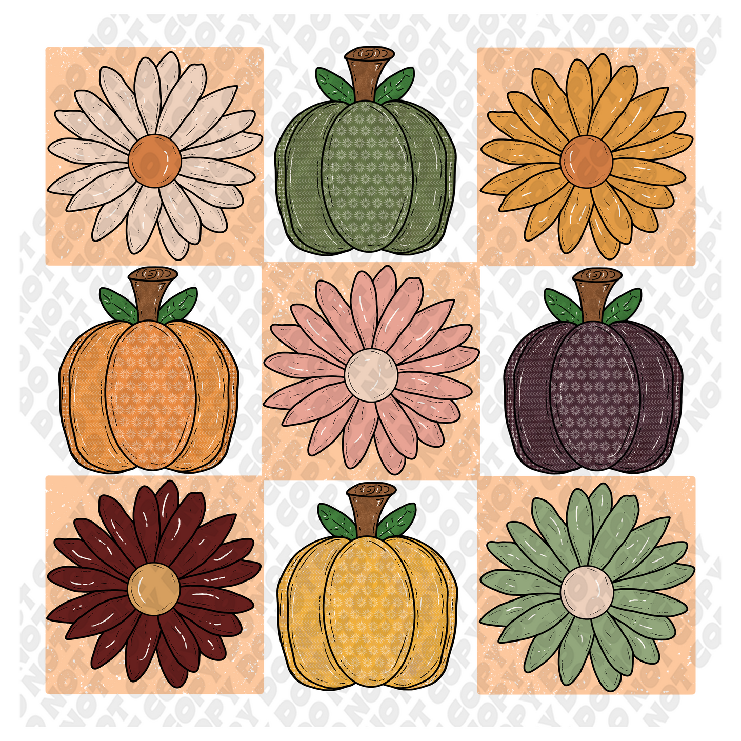 Boho Fall Pumkin and Daisies DTF Transfer