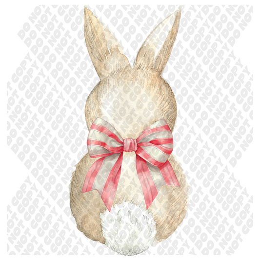 Brown  Bunny Pink and White Bow Transfer