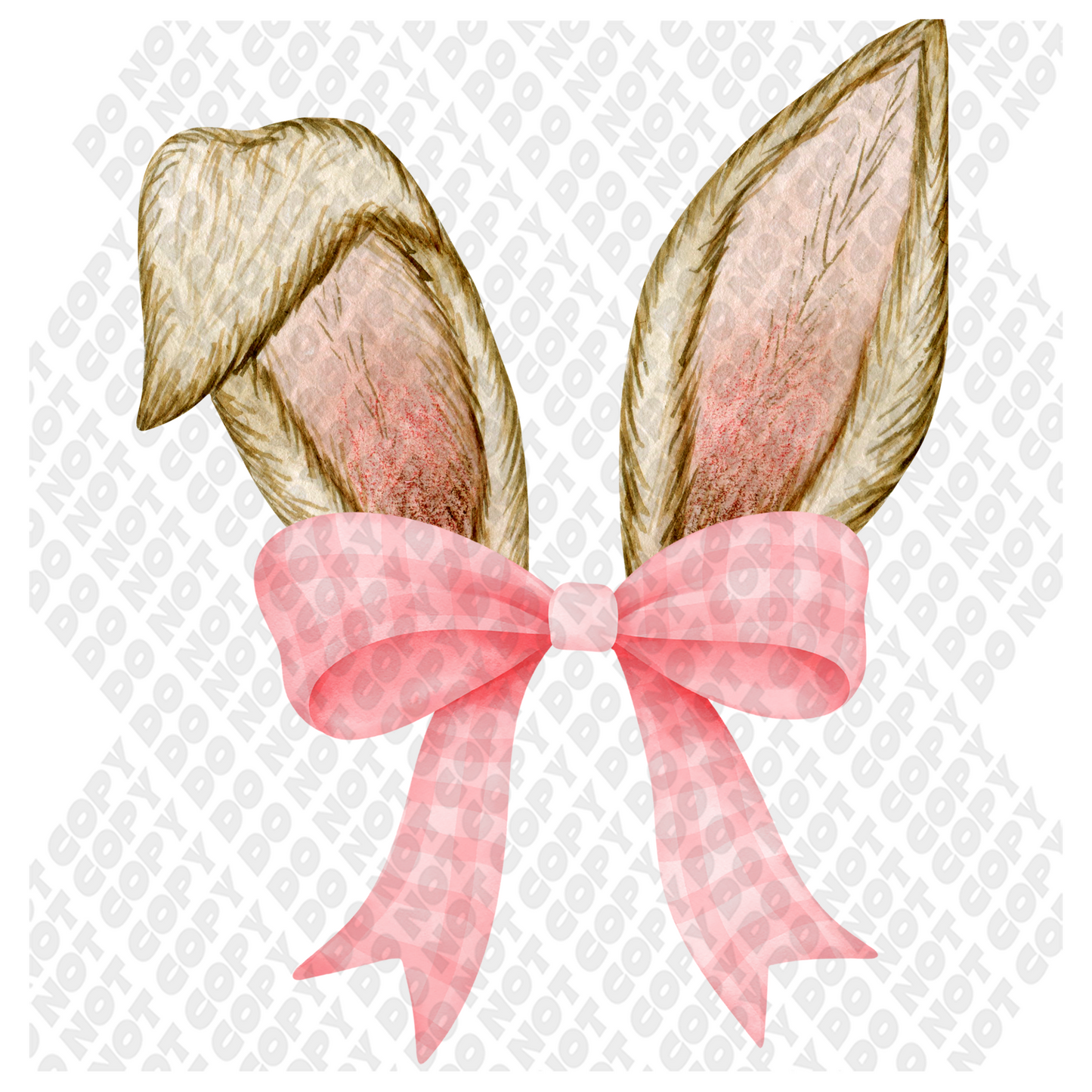 Brown Bunny Ears Pink Bow Transfer