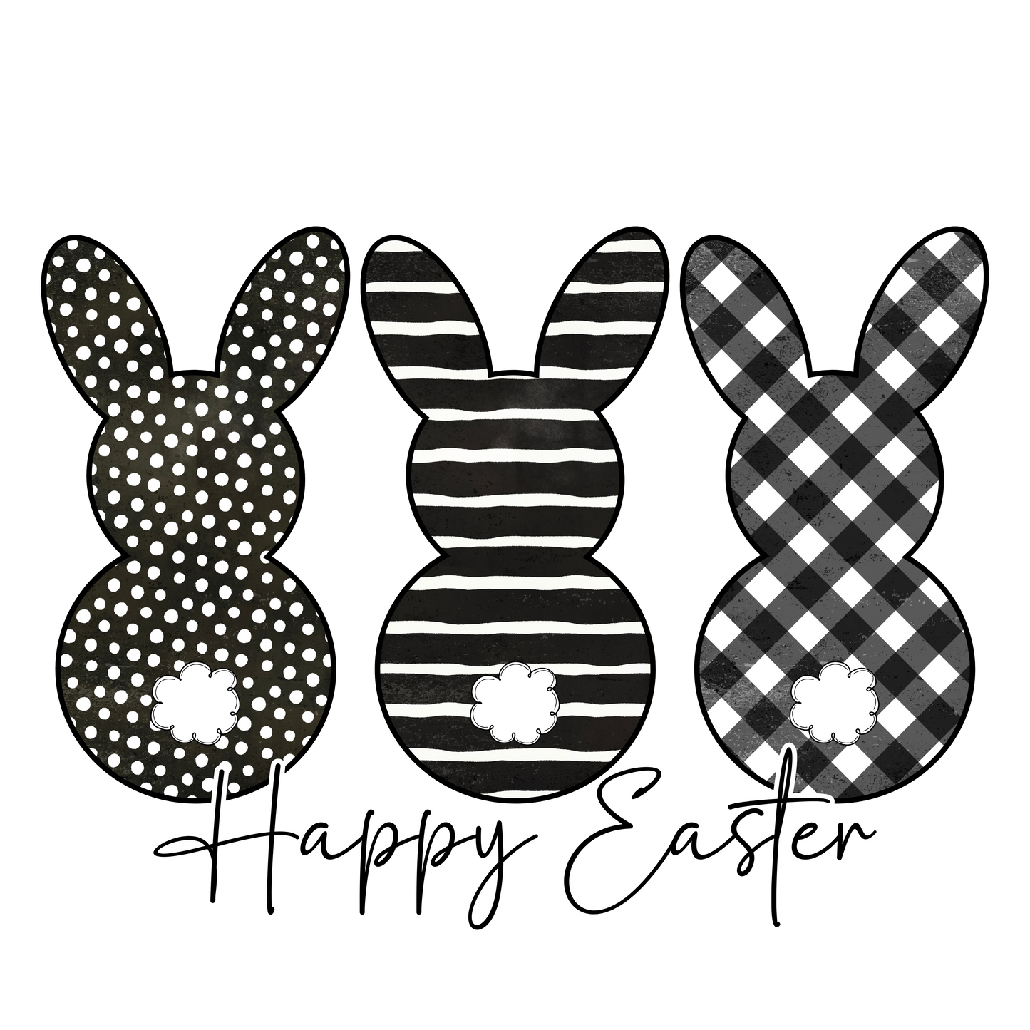 Happy Easter Black and White Pattern Bunny DTF Transfer
