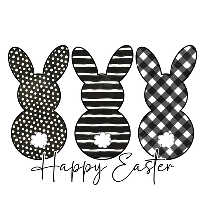 Happy Easter Black and White Pattern Bunny DTF Transfer