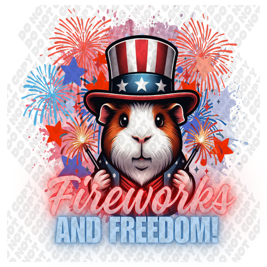 Fireworks And Freedom Guinea Pig 4th of July DTF Transfer