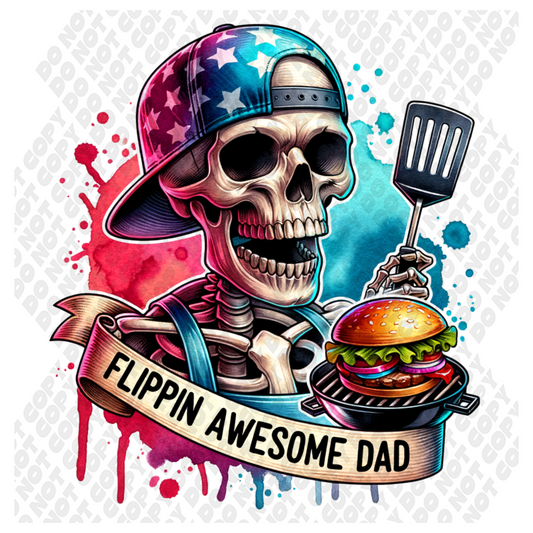 Flippin Awesome Dad Grill Skeleton DTF Transfer
