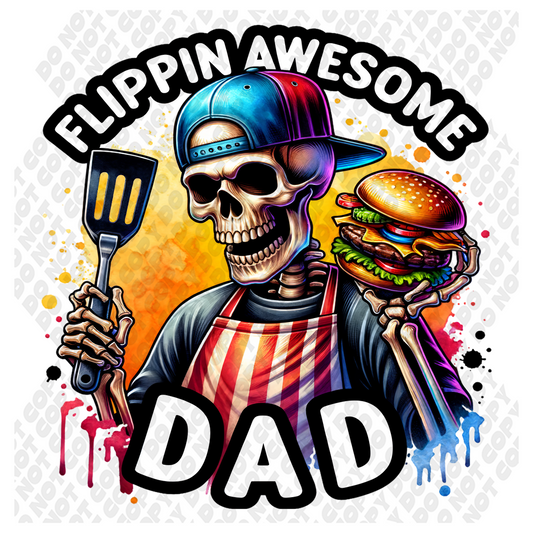 Flippin Awesome Dad Grill Skeleton DTF Transfer