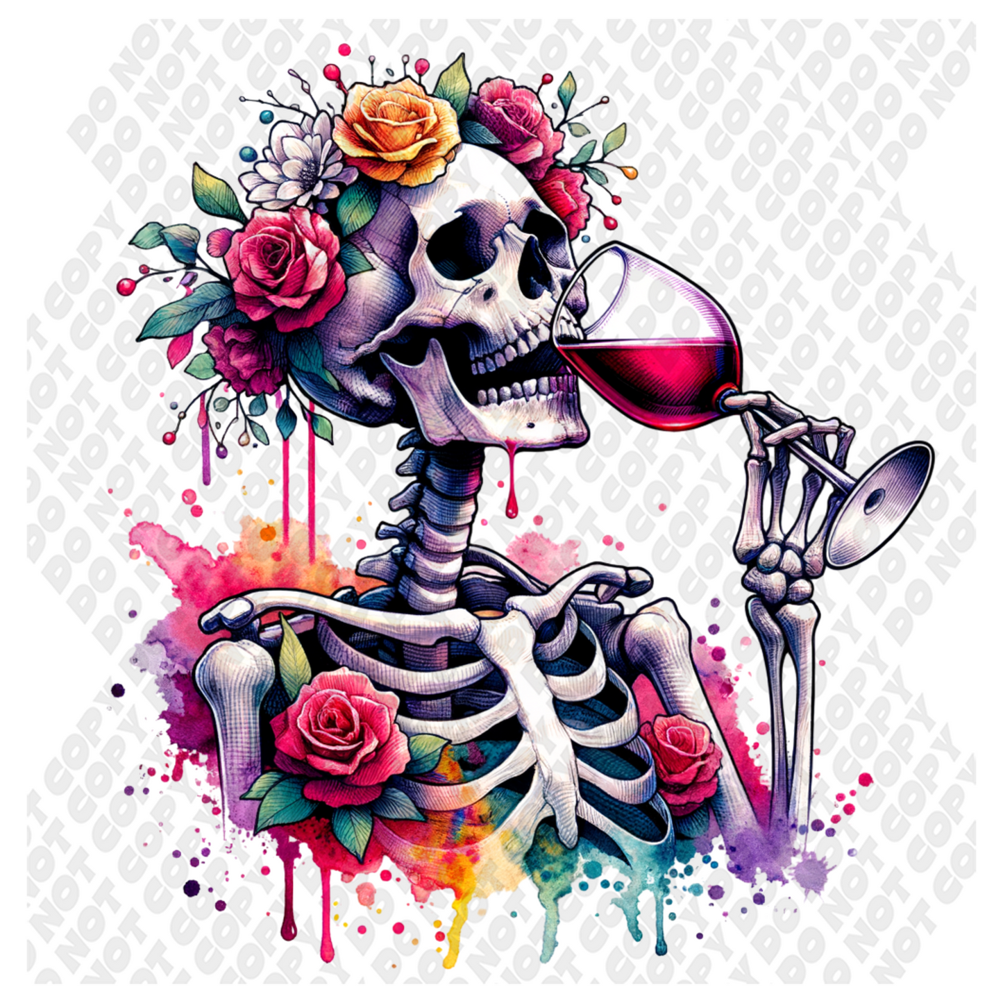 Wine Skeleton Floral DTF Transfer