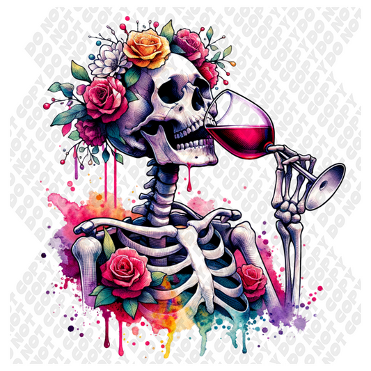 Wine Skeleton Floral DTF Transfer