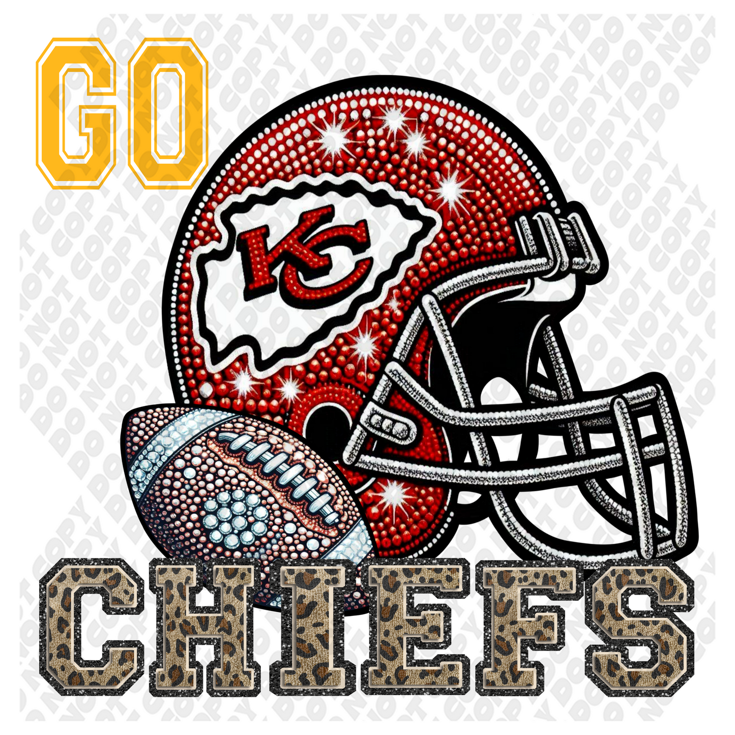 Go Chiefs Faux Glitter Sequin DTF Transfer