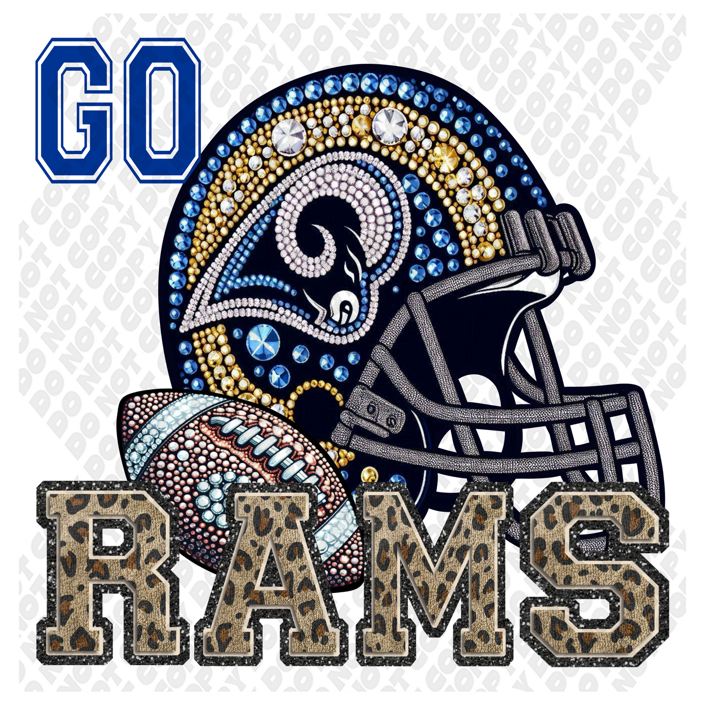 Go Rams Faux Glitter Sequin DTF Transfer