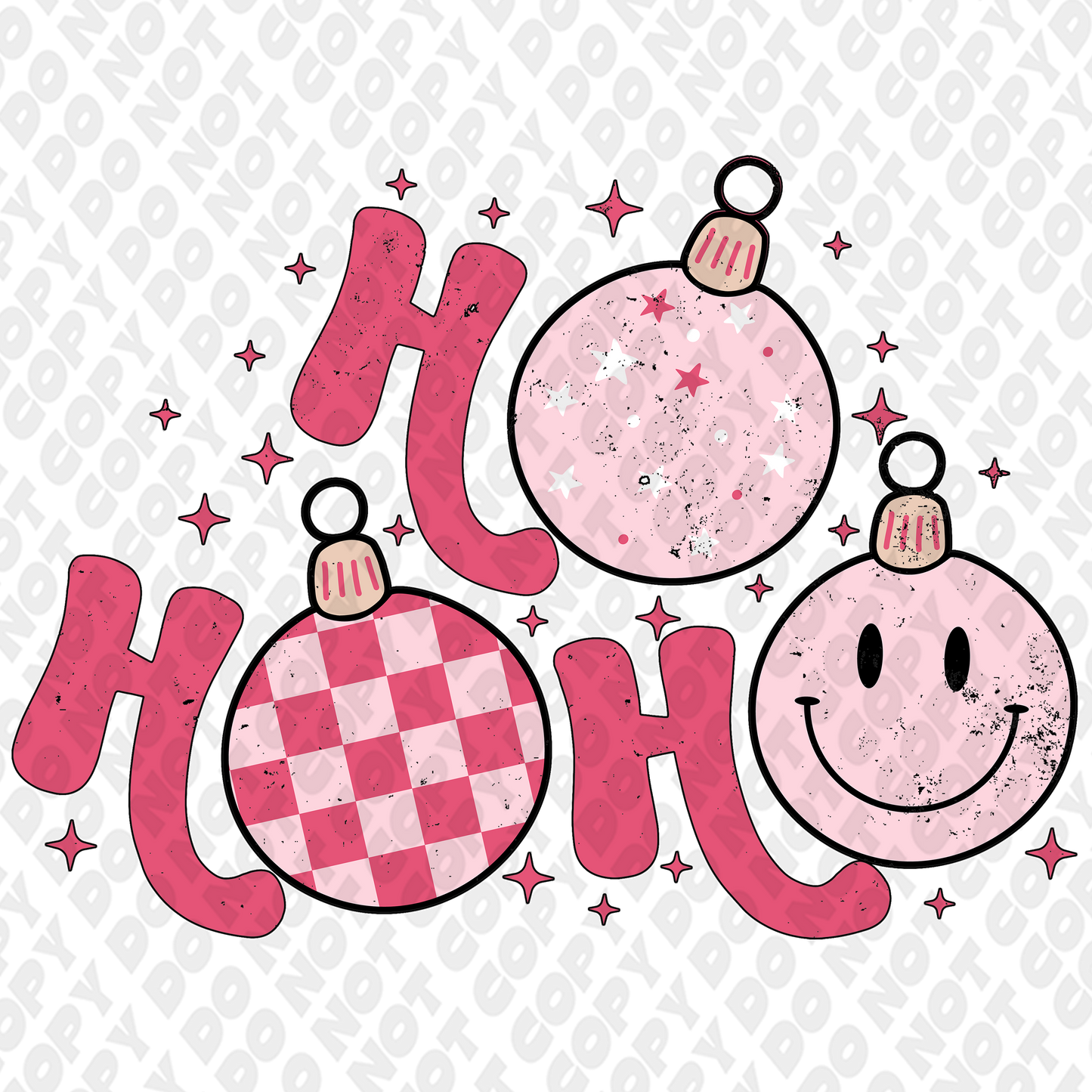 Ho Ho Ho Pink Smiley Ornaments DTF Transfer