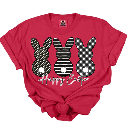 Happy Easter Black and White Pattern Bunny DTF Transfer
