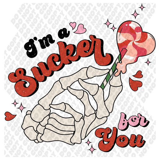 Sucker For You Valentine Skeleton Transfer