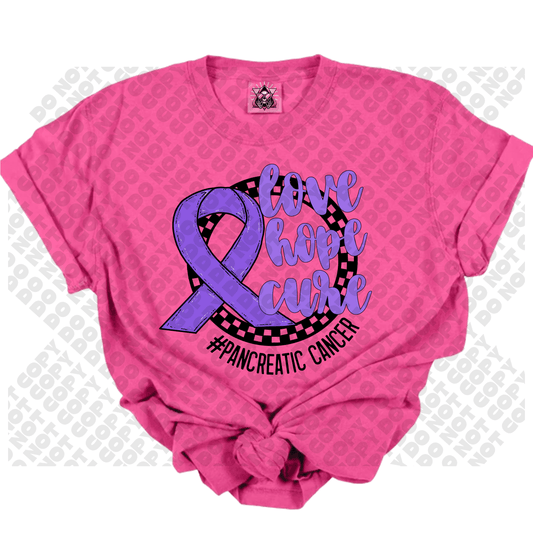 Love Hope Cure Pancreatic Cancer Purple Ribbon Awarness DTF Transfer