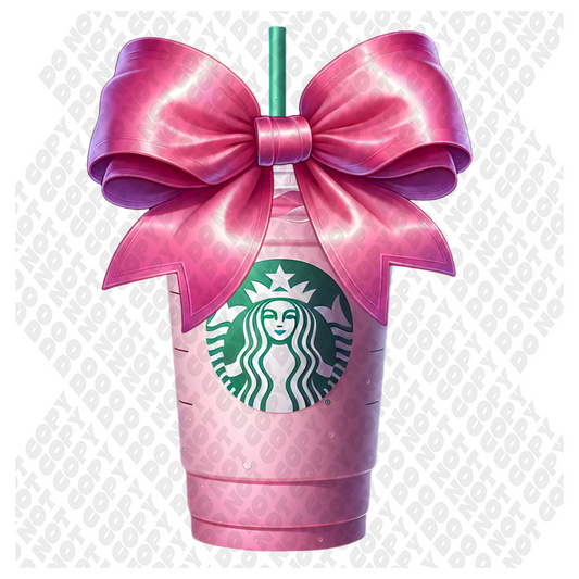 Pink Starbucks cup with bow