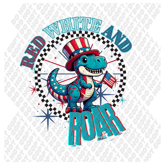 Red White And ROAR Dino 4th of July DTF Transfer