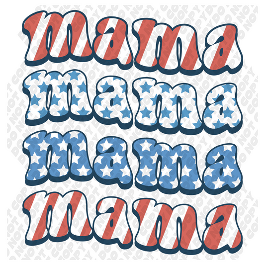Red White Blue Stars Stripes Mama 4th of July DTF Transfer
