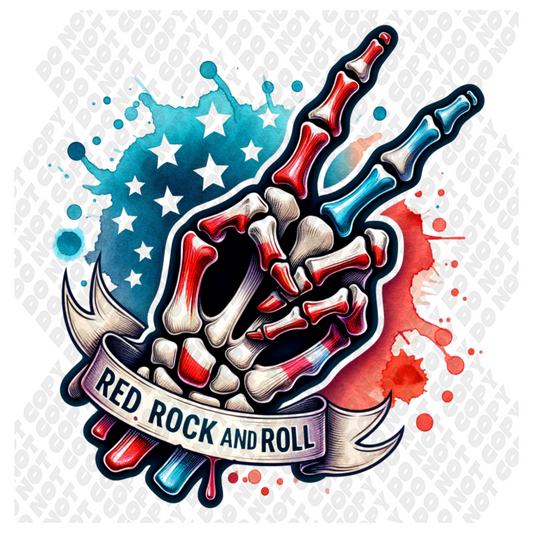 Red Rock and Roll Skeleton Peace 4th of July DTF Transfer