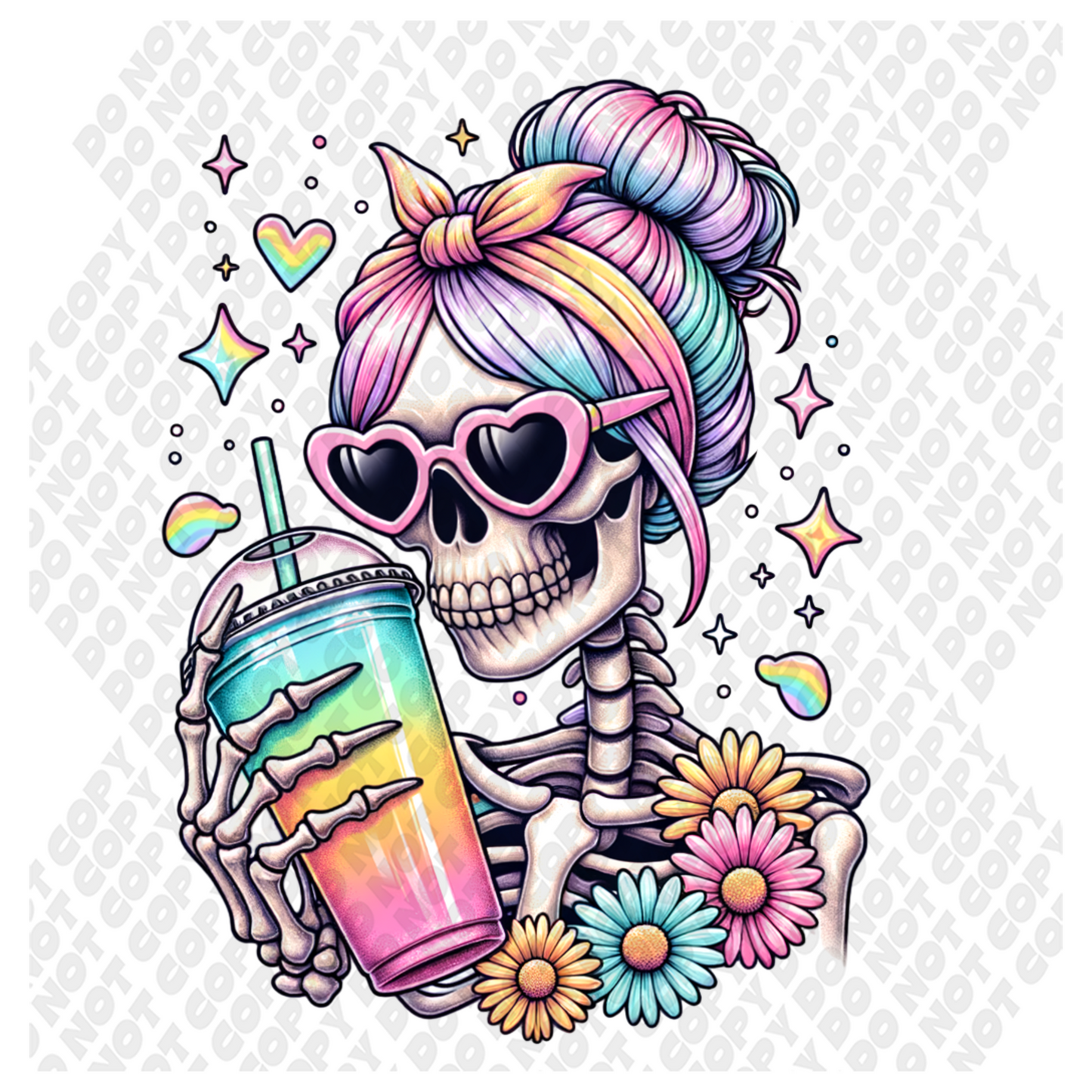 Summer Ice Coffee Skeleton DTF Transfer