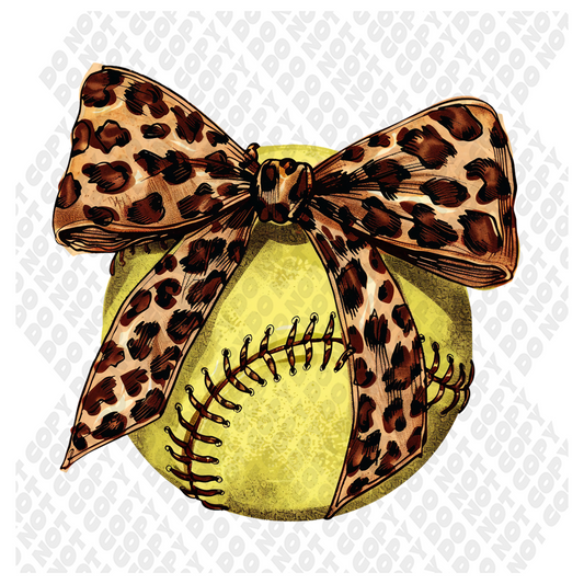 Softball Leopard Print Bow DTF Transfer