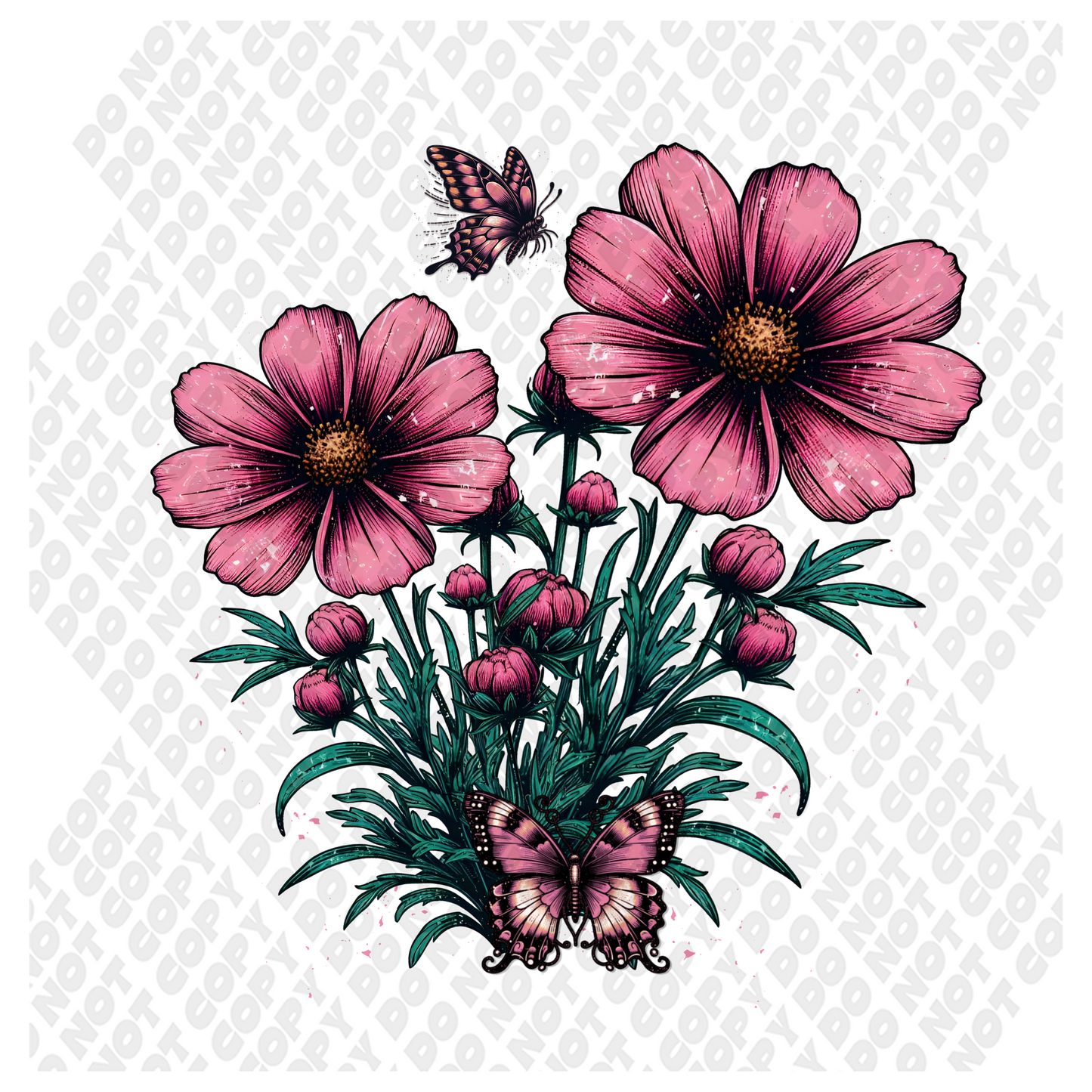 Pink Flowers DTF Transfer (TTPD POCKET)