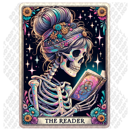 The Reader Skeleton Card DTF Transfer