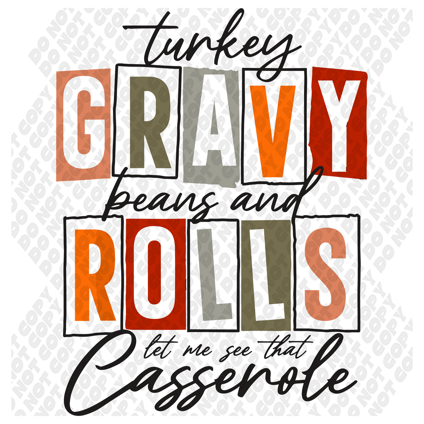 Turkey Gravy Beans and Rolls Casserole DTF Transfer