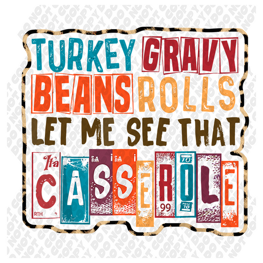 Turkey Gravy Beans and Rolls Casserole DTF Transfer