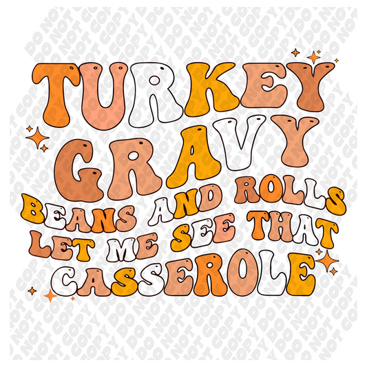 Turkey Gravy Beans and Rolls Casserole DTF Transfer