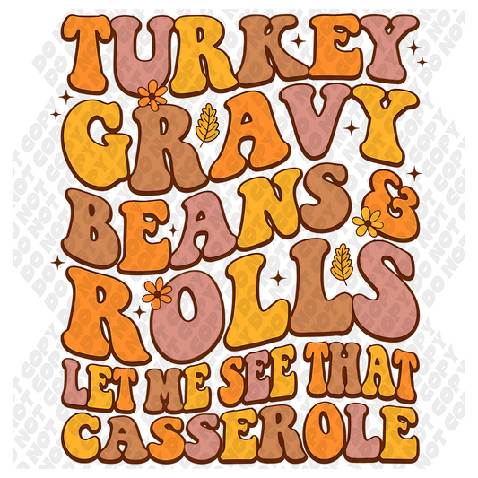 Turkey Gravy Beans and Rolls Casserole DTF Transfer