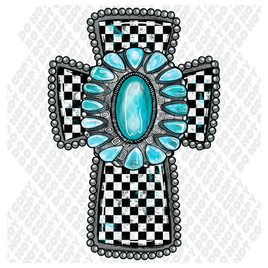 Turquoise Cross DTF Transfer