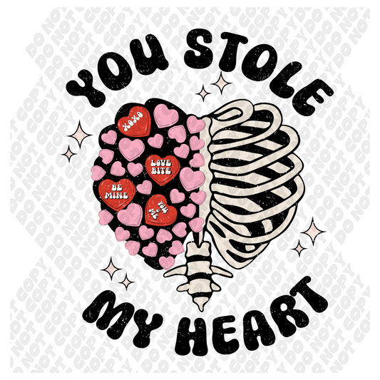 Stole My Heart Skeleton Valentine Transfer