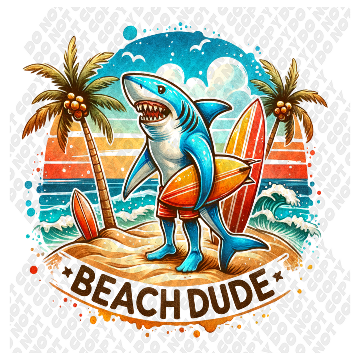 Beach Dude Shark DTF Transfer