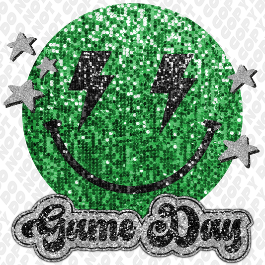 Green Black Glitter Game Day Smiley