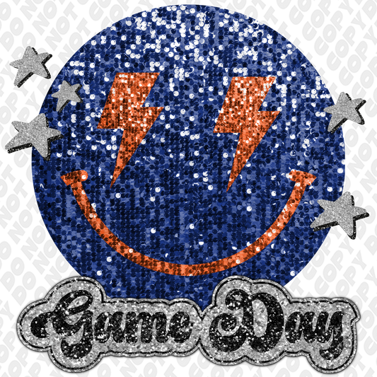 Dark Blue Dark Orange Glitter Game Day Smiley