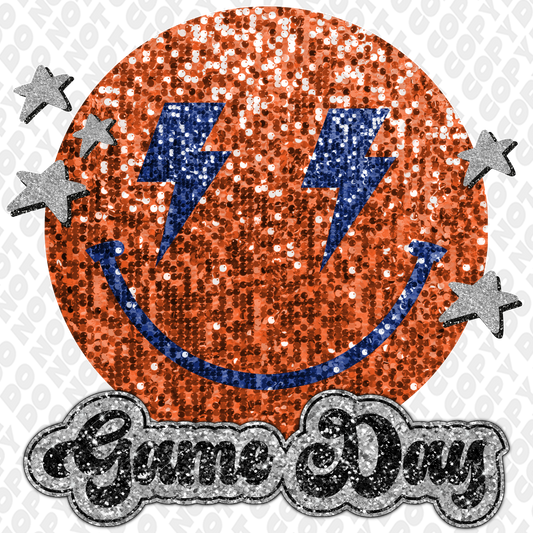 Dark Orange Dark Blue Glitter Game Day Smiley