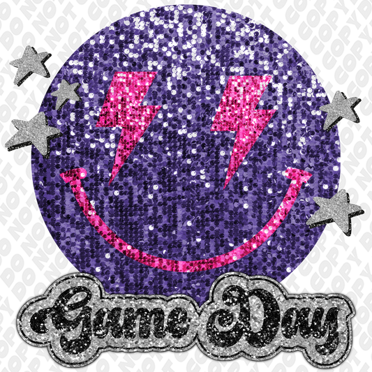 Purple Dark Pink Glitter Game Day Smiley