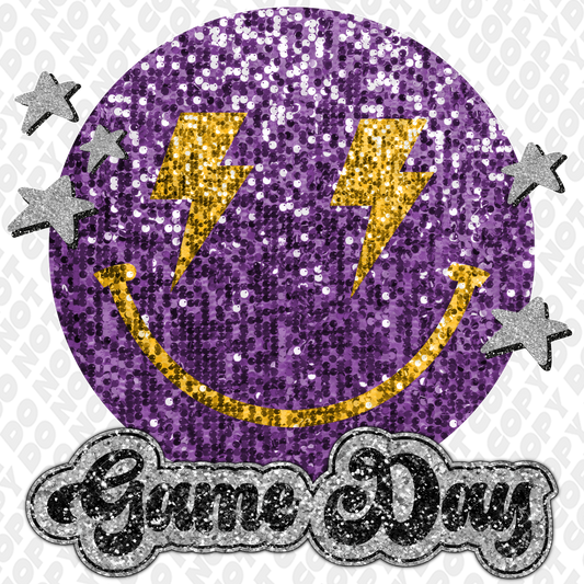 Purple Dark Yellow Glitter Game Day Smiley