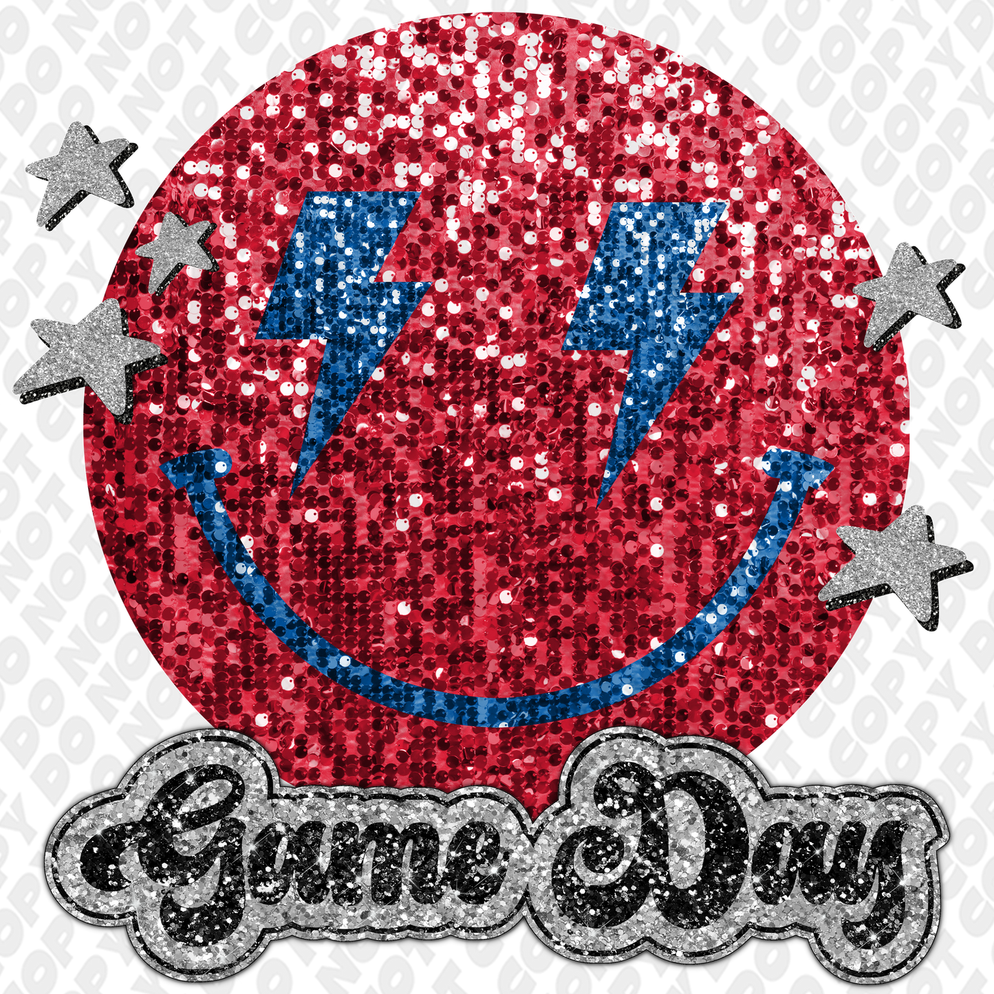 Dark Red Blue Glitter Game Day Smiley