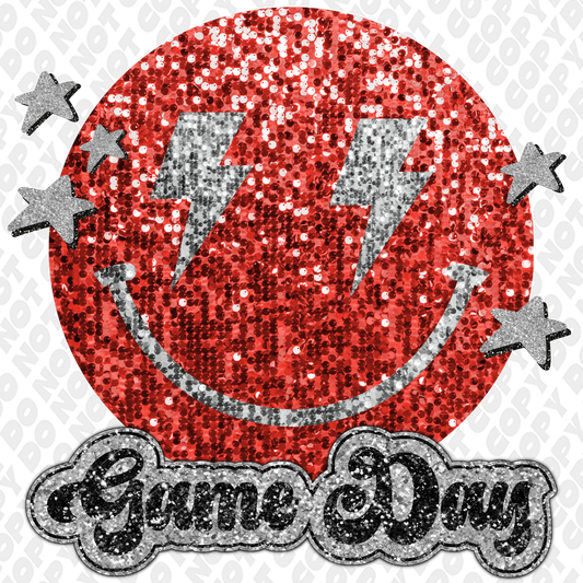 Red Silver Glitter Game Day Smiley