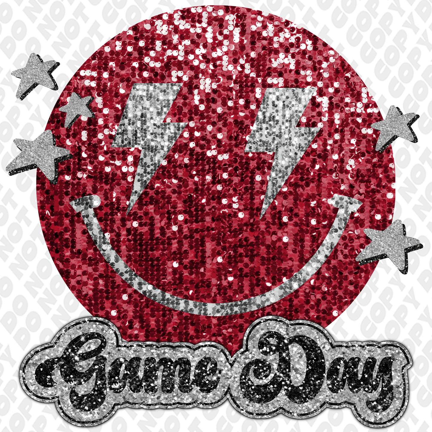 Dark Red Silver Glitter Game Day Smiley