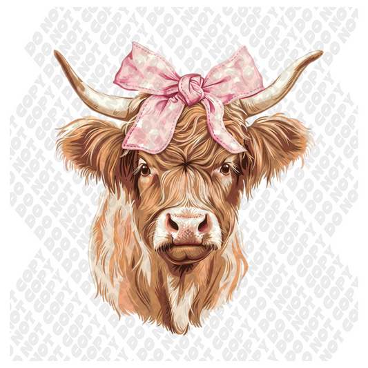 Highland Cow Pink Bow DTF Transfer