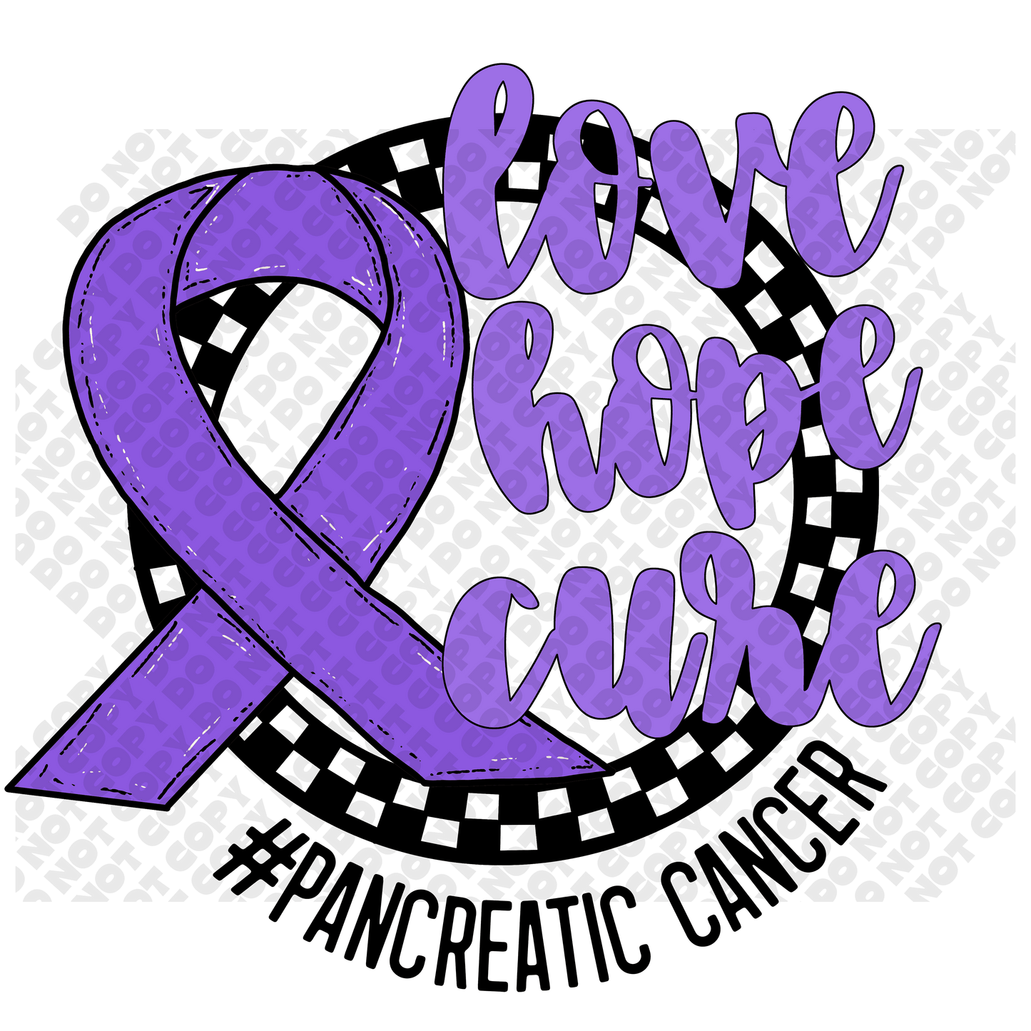 Love Hope Cure Pancreatic Cancer Purple Ribbon Awarness DTF Transfer