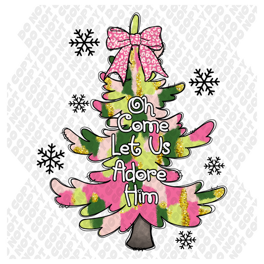 Oh Come Let Us Adore Him Christmas Tree DTF Transfer