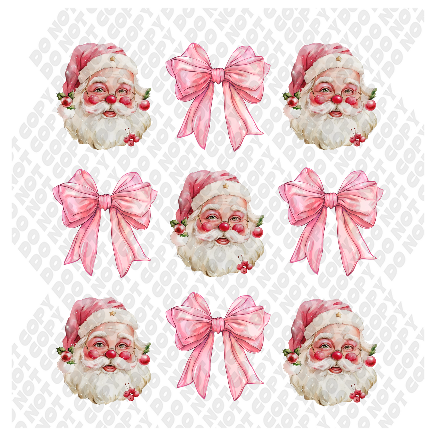 Pink Bow Santa DTF Transfer