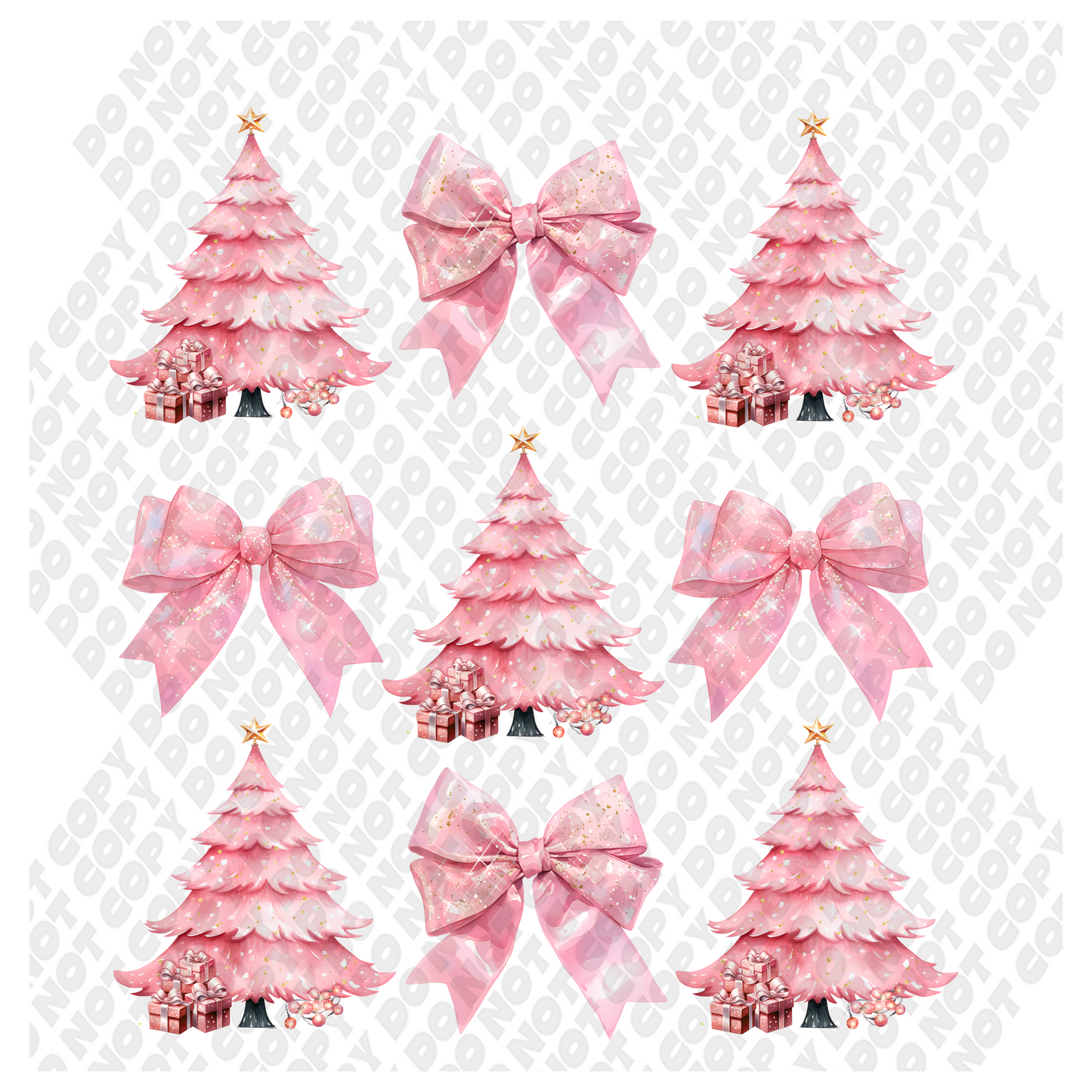 Pink Bow Christmas Tree DTF Transfer