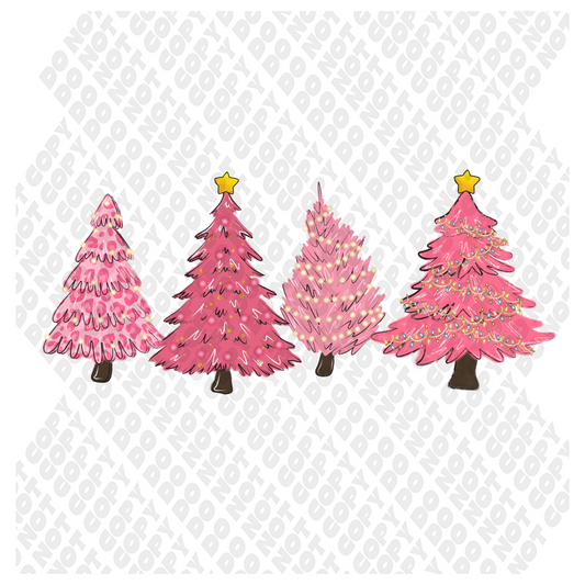 Pink Christmas Trees DTF Transfer