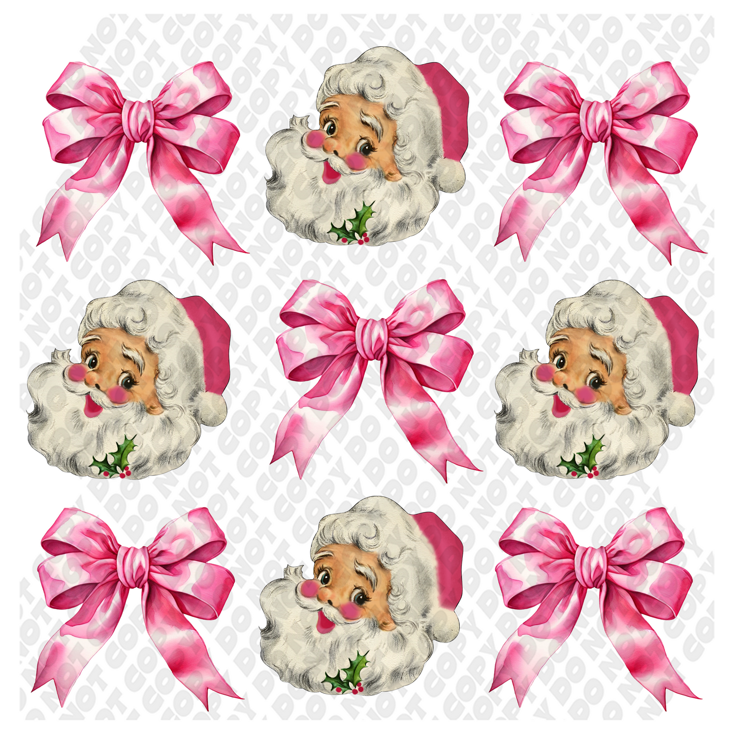 Pink Bow Santa DTF Transfer