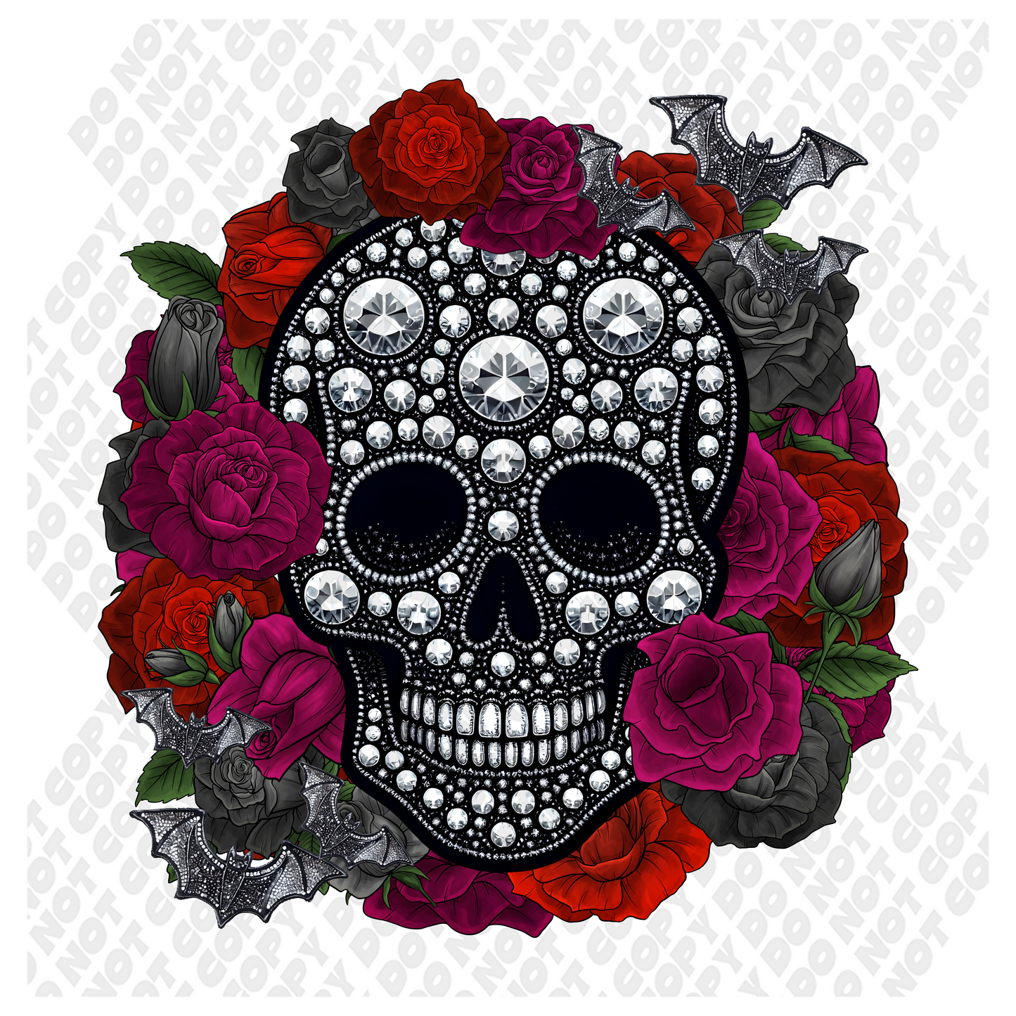 Diamond Skull and Roses DTF Transfer